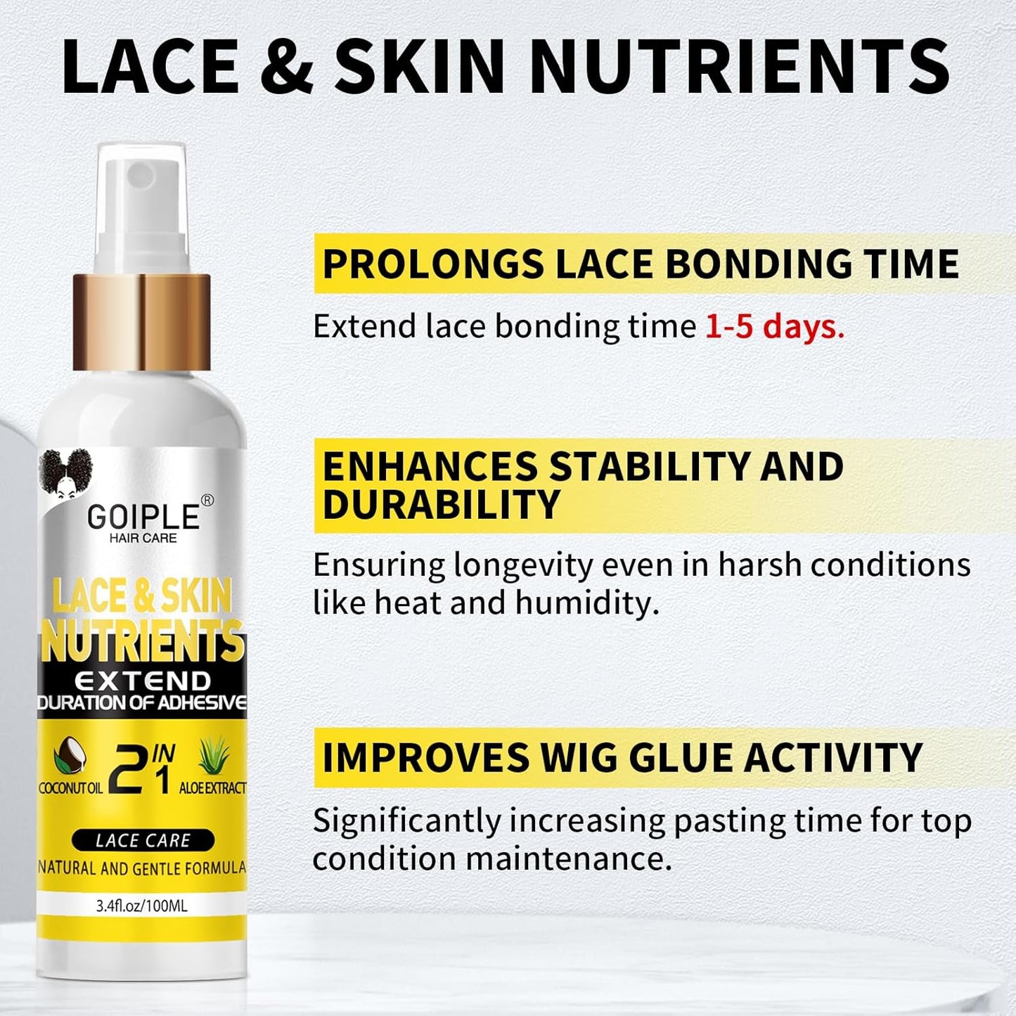 Goiple Wig Glue for Lace Front Wigs, Waterproof Lace Front Wig Glue for Wigs, Strong Hold Transparent Lace Adhesive for Hair Replacement Invisible Hair Bonding Wig Adhesive(1.28 fl oz)