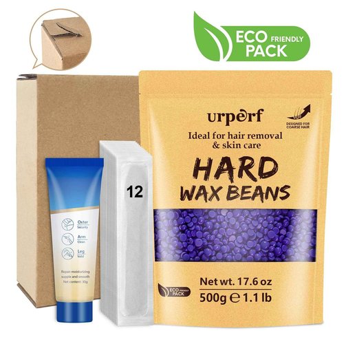 Hard Wax Beads, 1.1 lb Waxing Beads, Brazilian Bikini Wax,Hard Wax Hair Removal for Face, Body, Legs, Pearl Beads for Wax Warmers, with 30g Care Cream & 12 Applicator Sticks