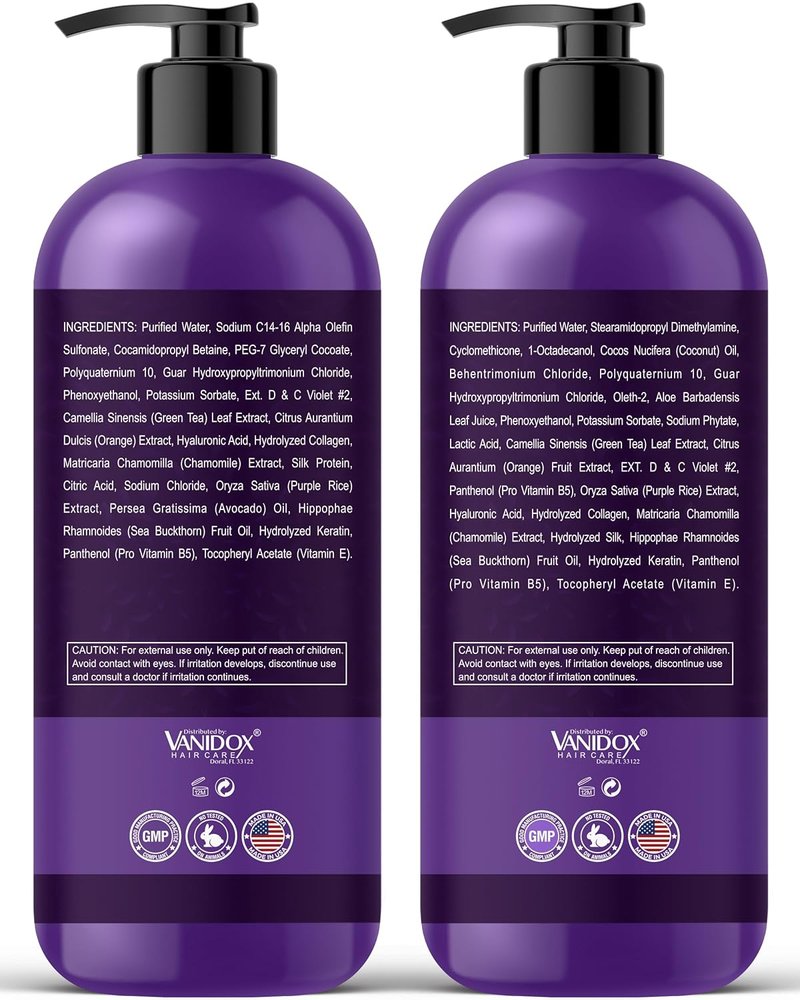 VANIDOX Purple Shampoo & Conditioner Set - Sulfate Free for Blondes & Highlighted Hair | 16 fl oz Each