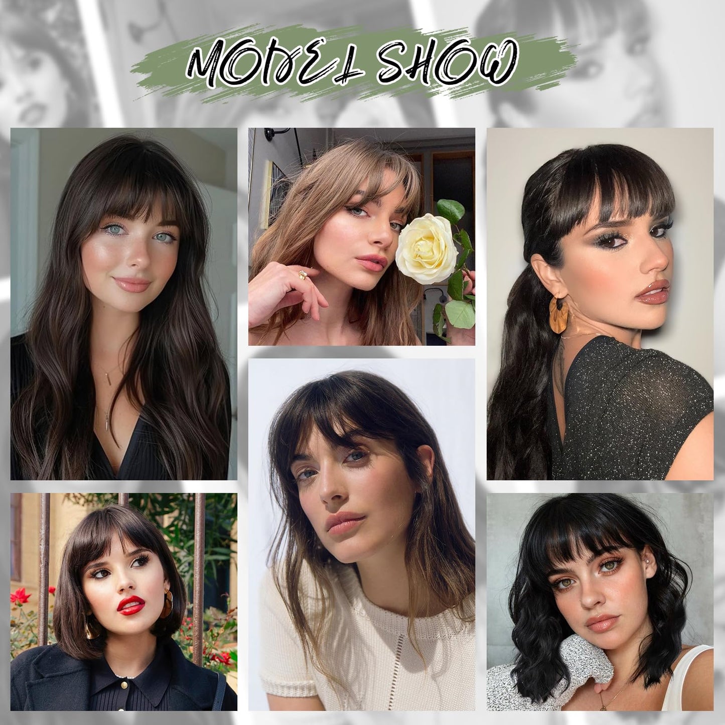 Carendia Bangs Hair Clip Human Hair Natural Black French Bangs for Women Fringe with Temples Hairpieces (Brown Black, 3D Bangs)