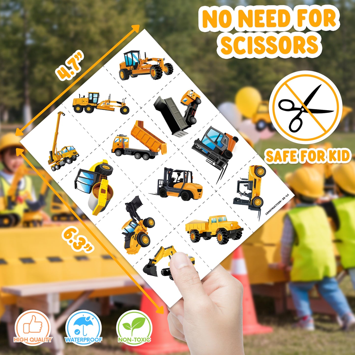 48PCS Construction Party Favors - 24PCS Temporary Tattoos & 24PCS Stick Hands Party - Perfect Birthday Party Supplies, Goodie Bag Stuffers, Treasure Box Toys, Classroom Prizes, and Student Gifts