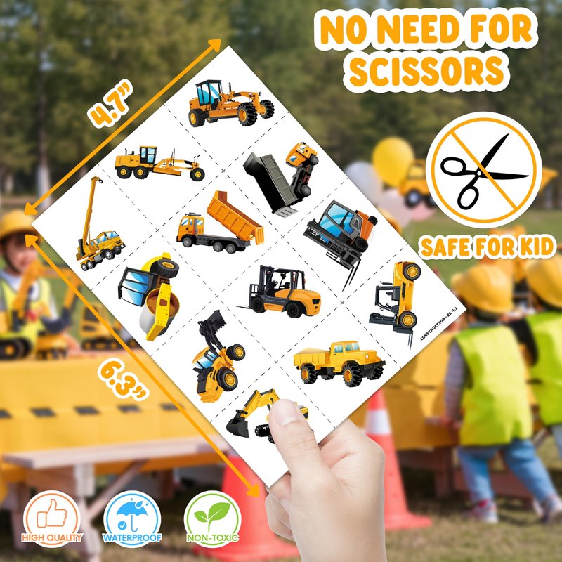 48PCS Construction Party Favors - 24PCS Temporary Tattoos & 24PCS Stick Hands Party - Perfect Birthday Party Supplies, Goodie Bag Stuffers, Treasure Box Toys, Classroom Prizes, and Student Gifts