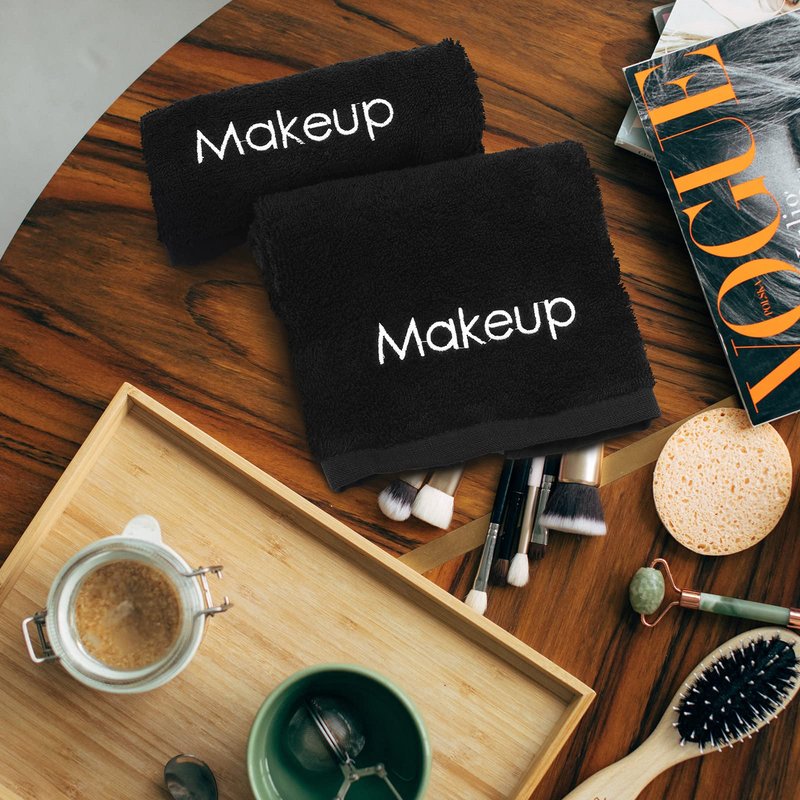 Panelee 12 Pcs Makeup Washcloths Bulk 13 Inch Black Makeup Towels Cotton Face Wash Cloths Facial Remover Cleansing Towels Cosmetic Water Absorbent for Women Hand Skin Care(12 Pcs)