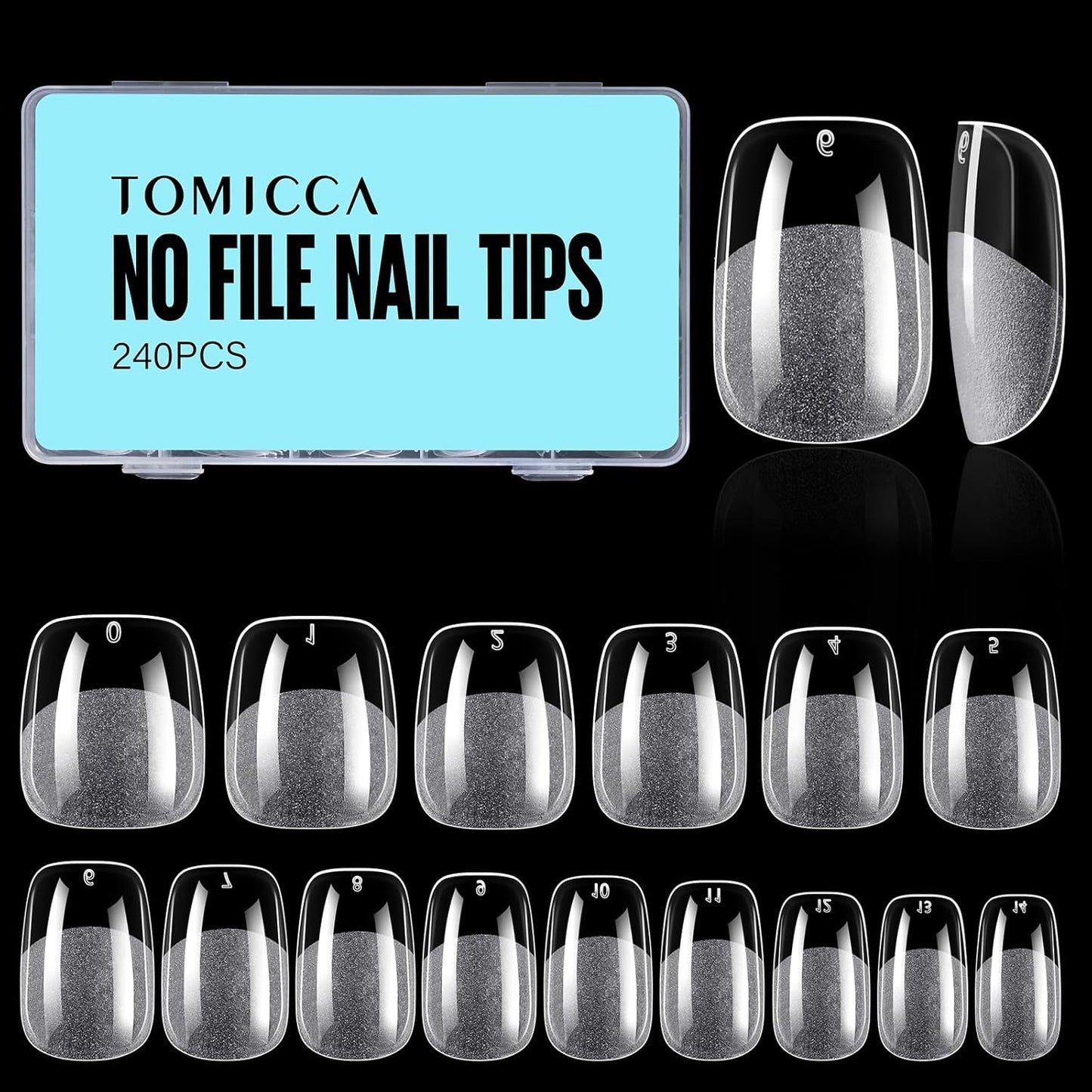 TOMICCA Short Nail Tips Extra Short Square Nail Tips, 192Pcs Fake Nails 12 Sizes Acrylic Clear Nails for Beginner and Professional DIY Gel Nails Salon