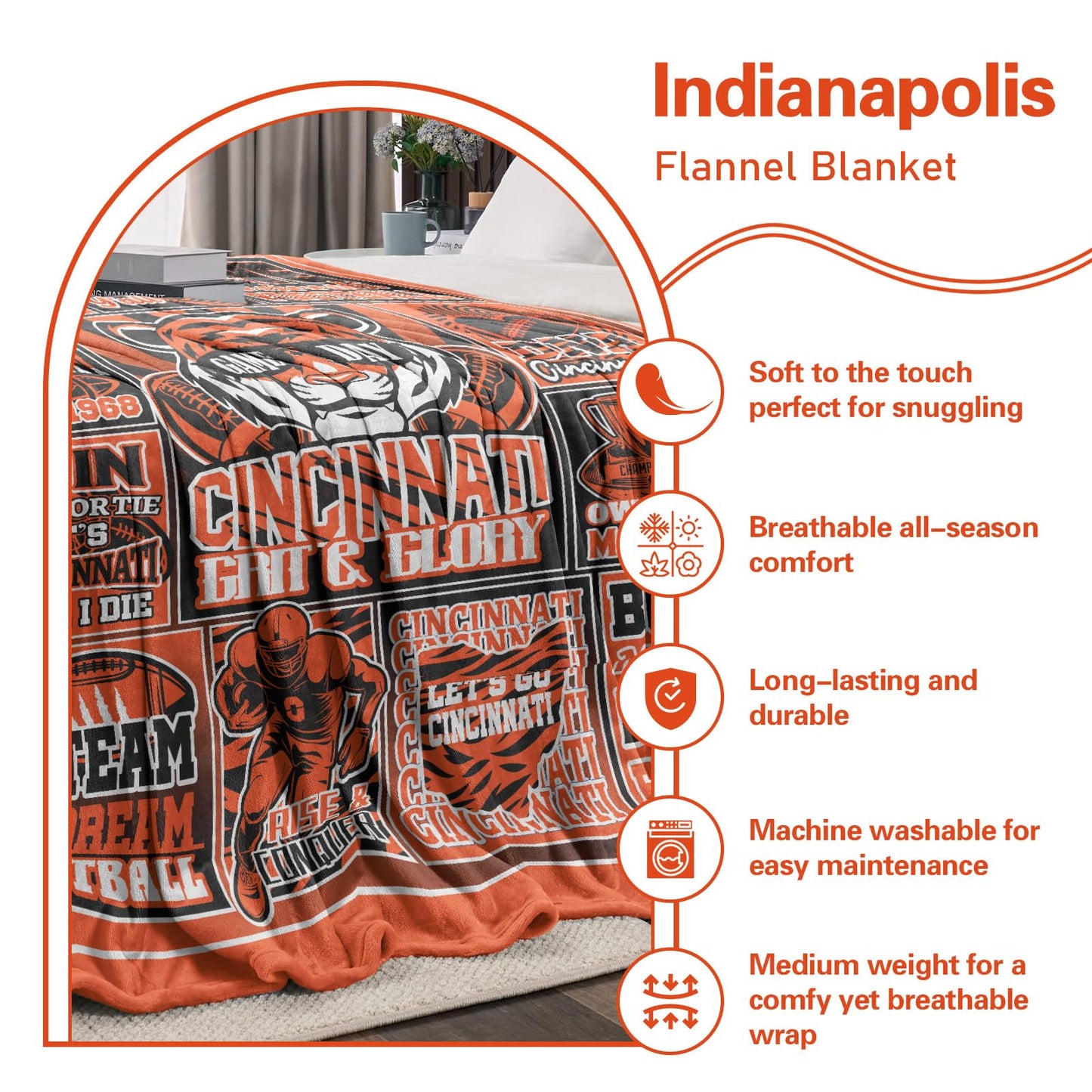 Sport Blanket Throws for Fans, Football Fans Merch, Gift for Football Lovers, Football Theme Blanket for Women Men All Seasons 60" X 50"