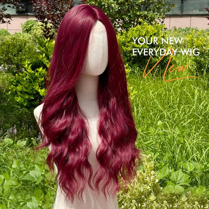 WIGNEE Long Red Wig Middle Part Dark Red Wig 26 Inches Long Wavy Wigs for white women Natural Looking Wavy Wig For Women Daily Party Use(Burgendy)