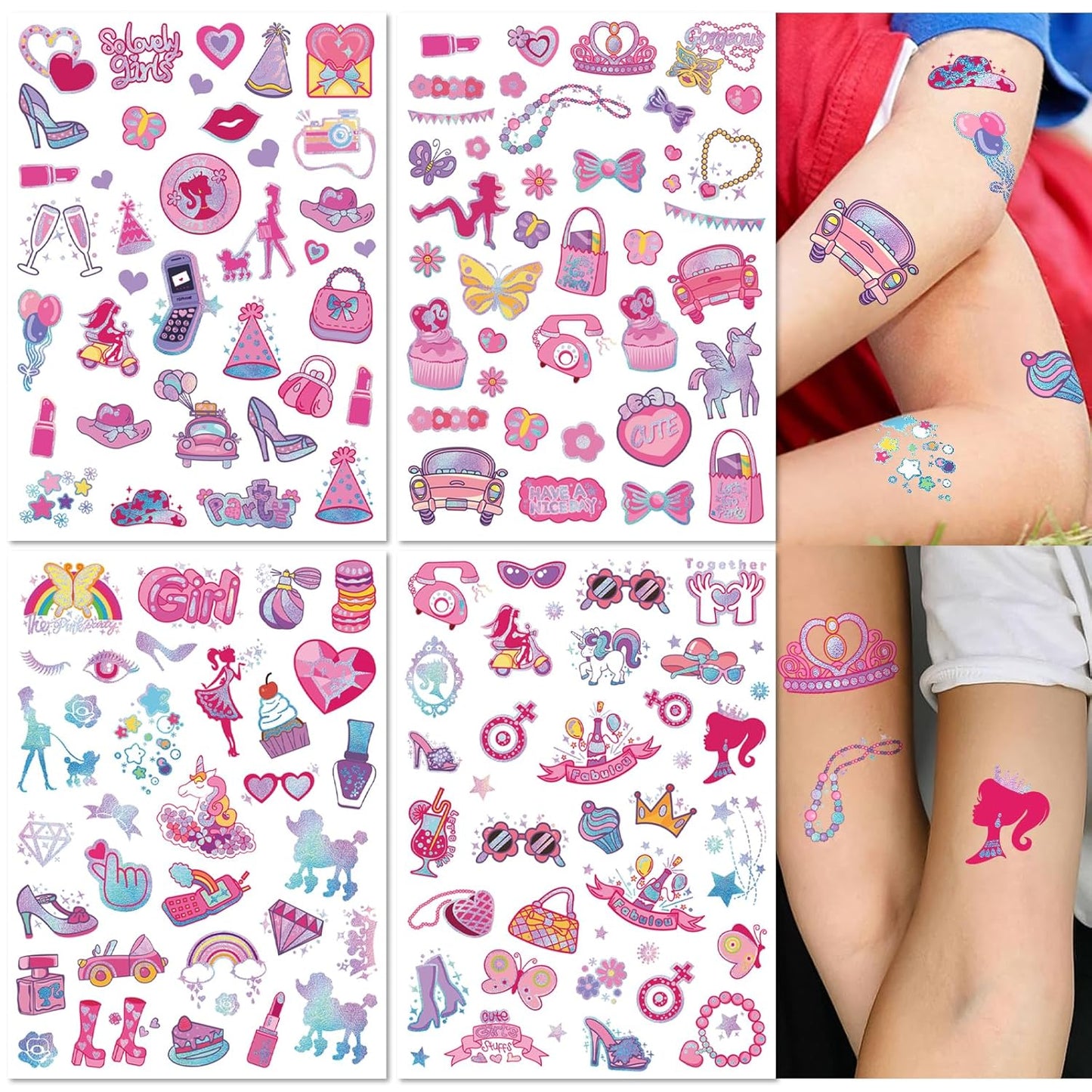 Waterproof Temporary Tattoos - 118pcs Groovy Fake Tattoo for Kids Birthday Party Supplies, Star Unicorn Smiley Rainbow Flower Candy Crown Arts and Crafts for Boys or Girls 6 7 8 9 10 11 12 years old