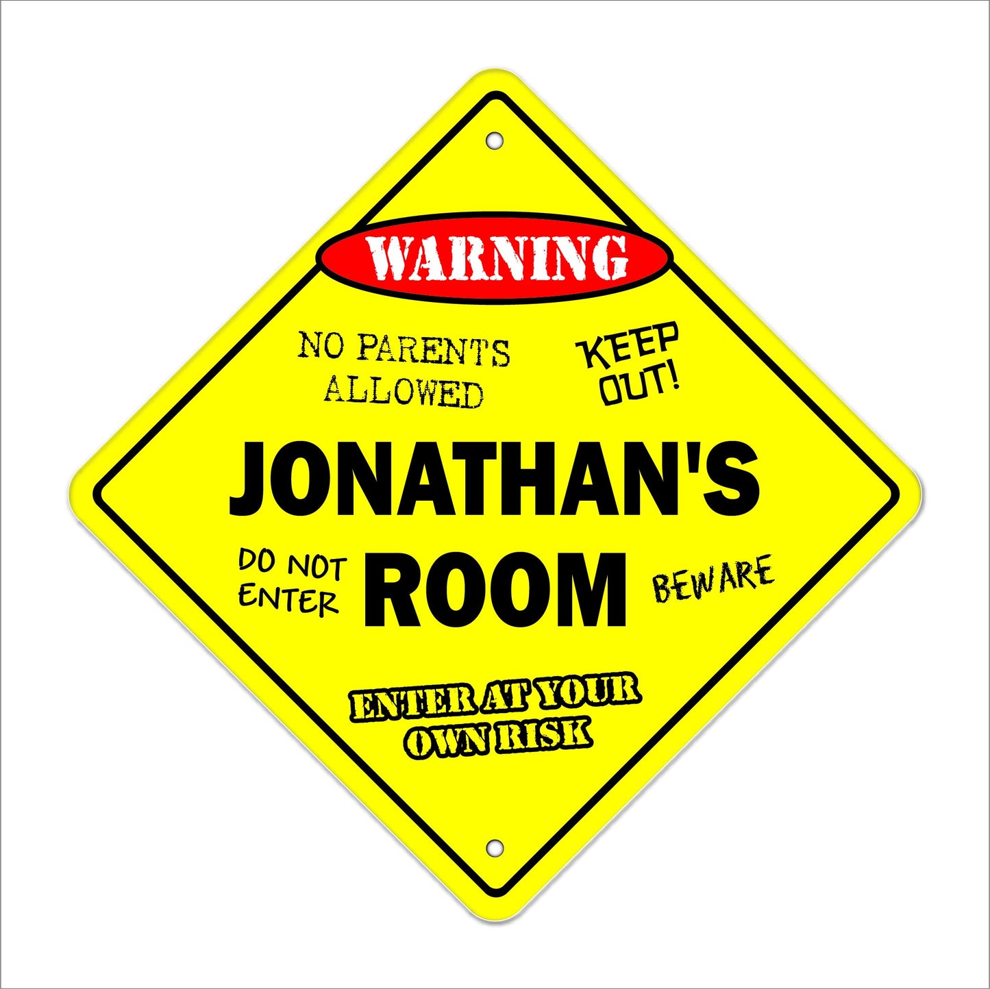 Jonathan's Room Sign Crossing Zone Xing | Indoor/Outdoor | 12" Tall Kids Bedroom Decor Door Children's Name boy Girl