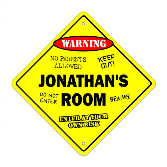 Jonathan's Room Sign Crossing Zone Xing | Indoor/Outdoor | 12" Tall Kids Bedroom Decor Door Children's Name boy Girl