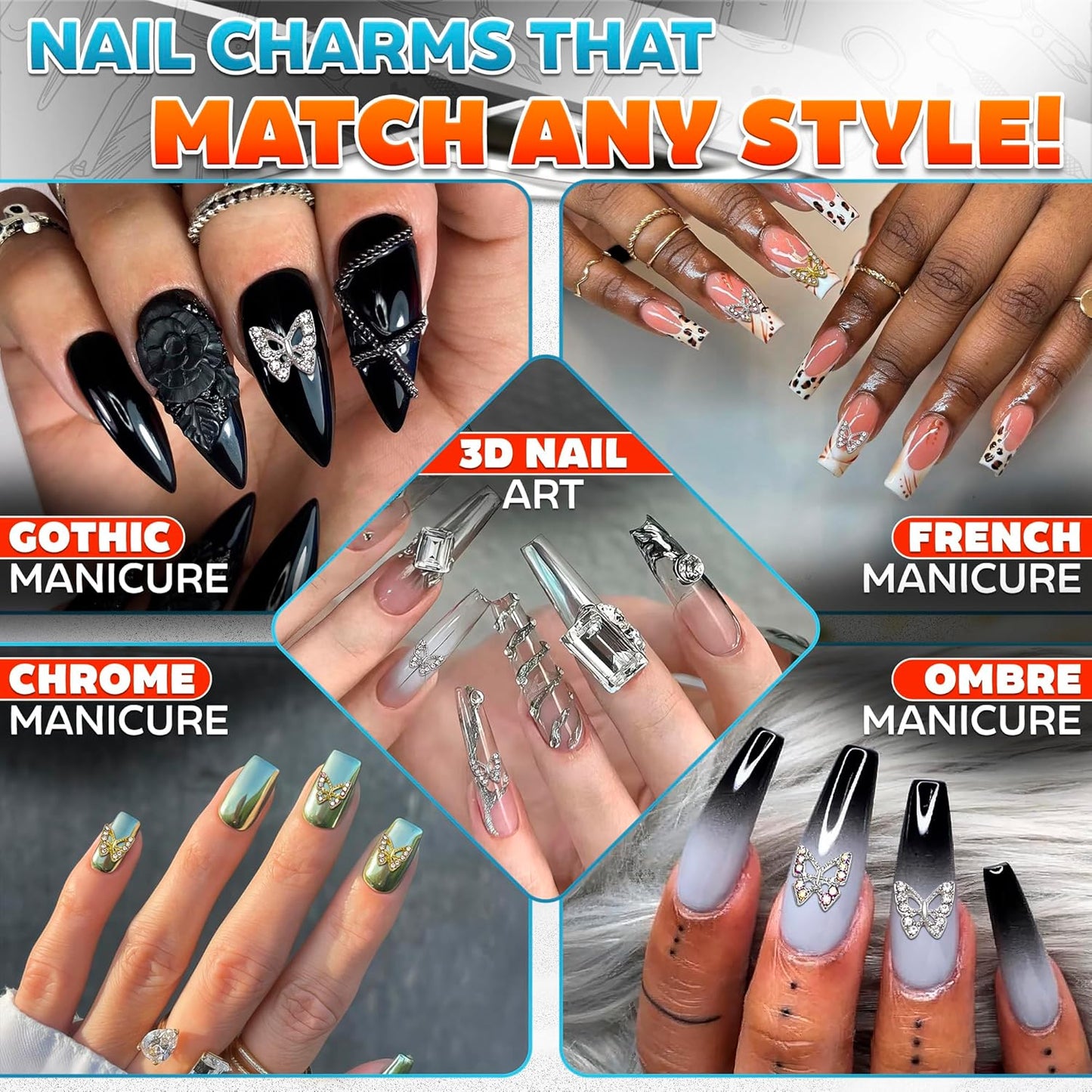 100 Pcs Silver Cross Nail Charms and Gems – 3D Acrylic Cross Charms for Nails for DIY & Professional Manicure – Easy-to-Apply & Durable Nail Decorations, Versatile for Y2K & Nail Studs