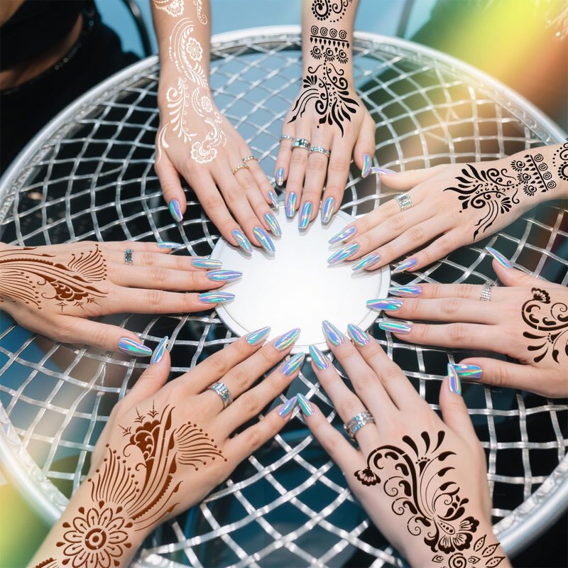 10 Sheets Henna Tattoo Stencil Kit - Temporary Tattoo Stencils for Hands and Forearm, Indian Inspired Designs - Self-Adhesive Tattoo Stickers