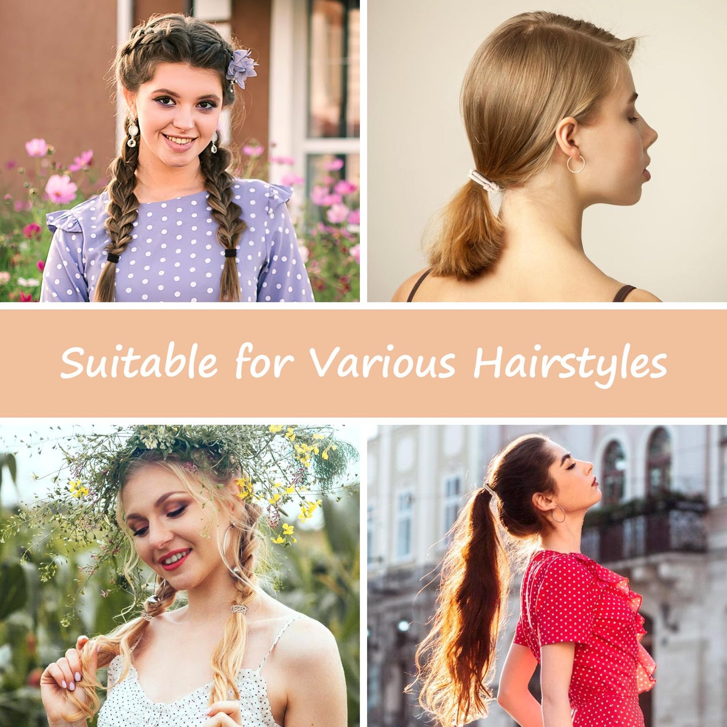 OHCISP Boho Hair Ties, 20 PCS of 4 Styles Cute Bands for Thick or Thin Hair, No Damage Elastic Bracelets, Brown Hair Accessories for Girls and Women