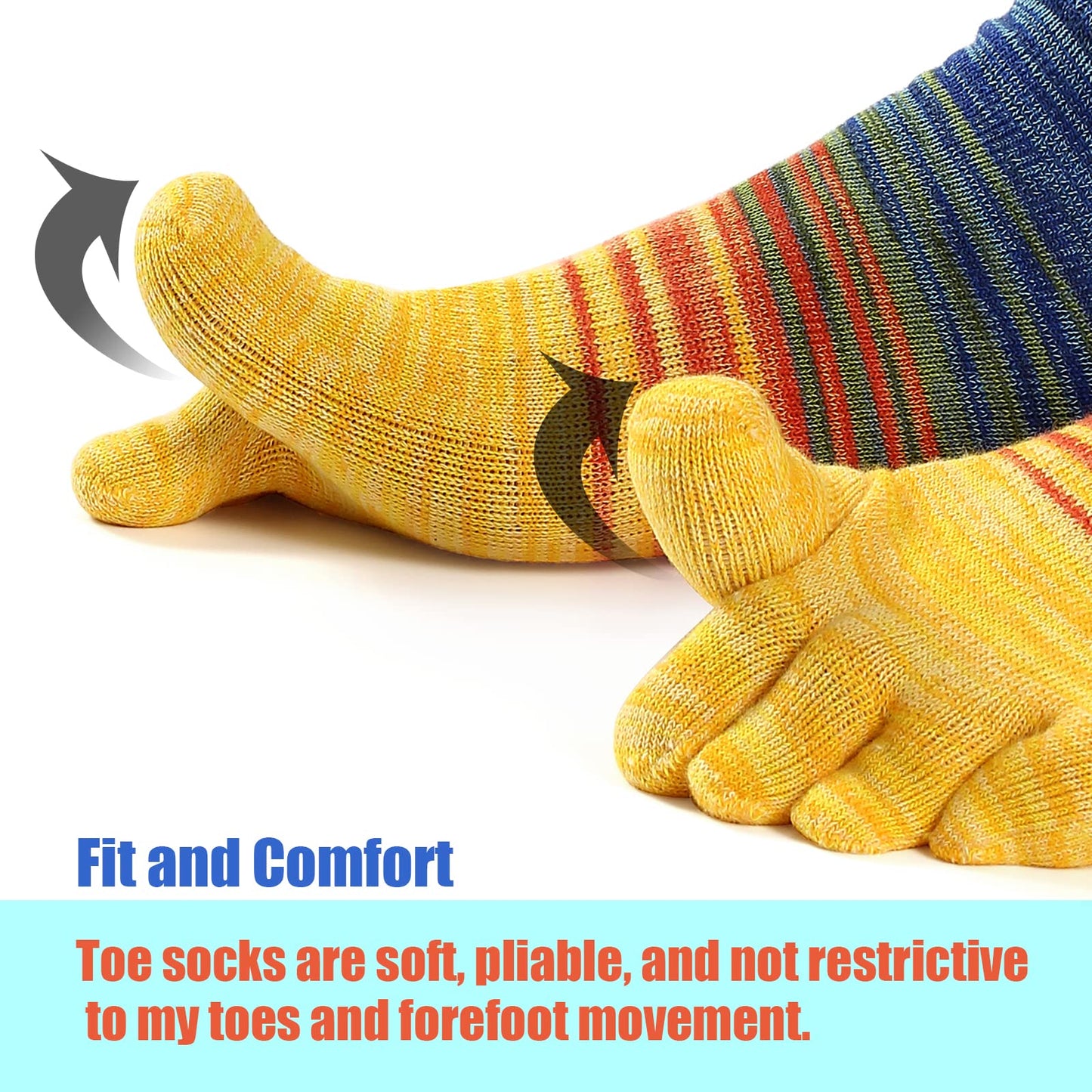 OrrinSports Toe Socks for Men Women Striped Running Socks Cotton Ankle Five Finger Socks 6 Pairs