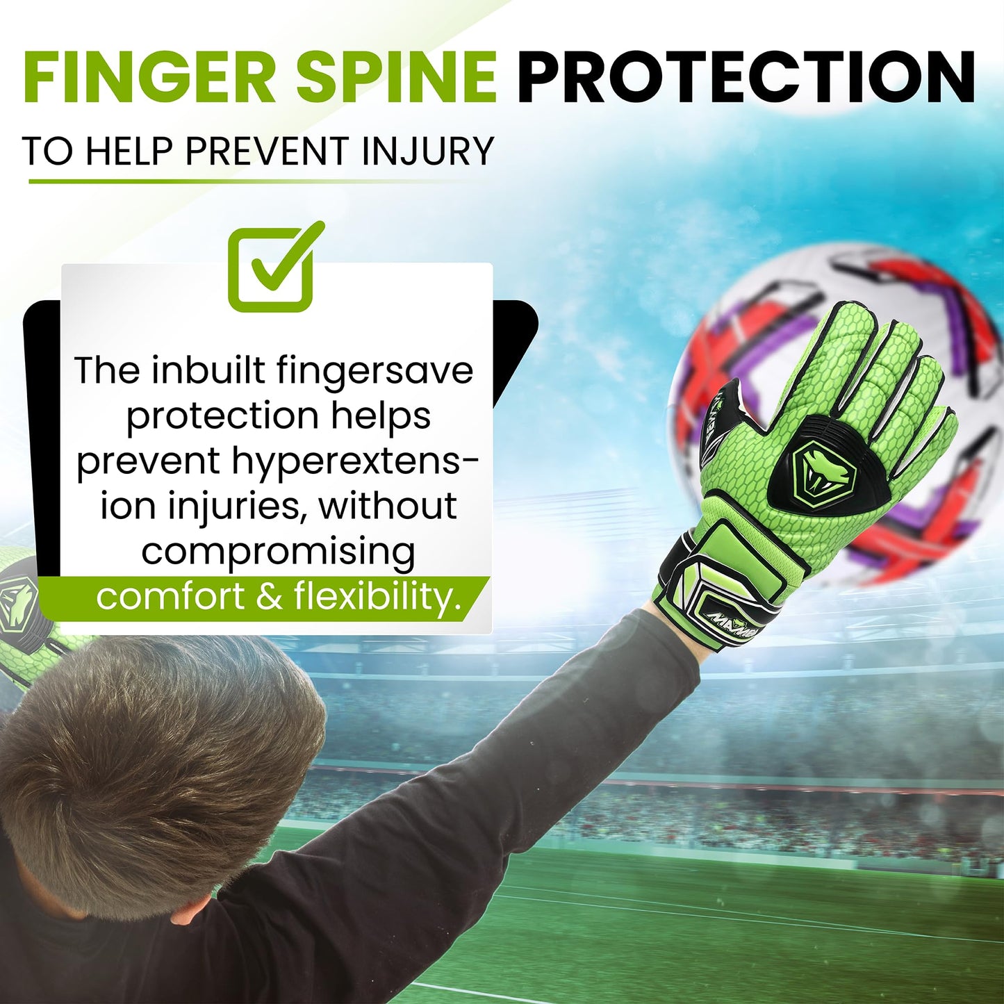 MAMBA Goalkeeper Gloves for Youth & Adult - Premium Quality Latex Palm & Back Hand; Finger Spine Protection & Double Layer Wristband. Goalie Gloves for Men, Women, Boys & Girls (7)