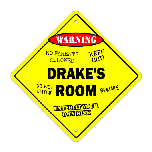 Drake's Room Sign Crossing Zone Xing | Indoor/Outdoor | 12" Tall Kids Bedroom Decor Door Children's Name boy Girl