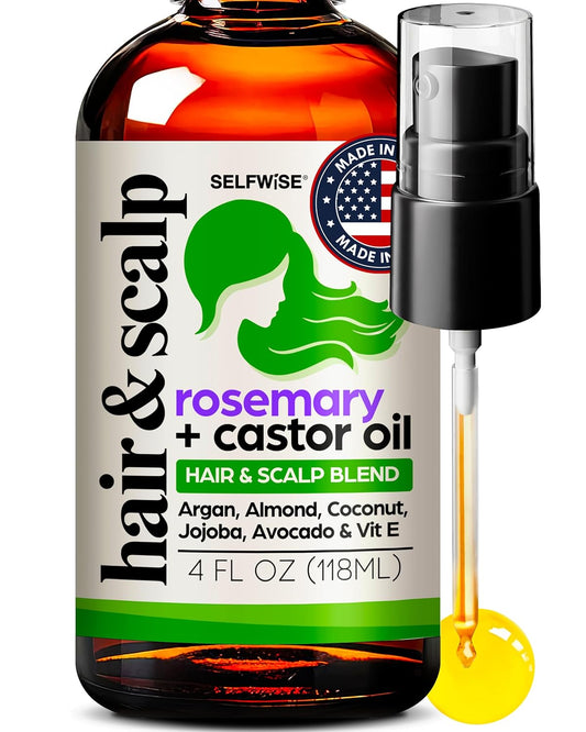 Organic Rosemary Oil For Hair Growth with Castor, Argan, Coconut, Almond, Jojoba, Avocado, Grapeseed, Vitamin E, Lavender & Peppermint for Hair & Scalp Treatment, All Hair Types, Men & Women 2oz