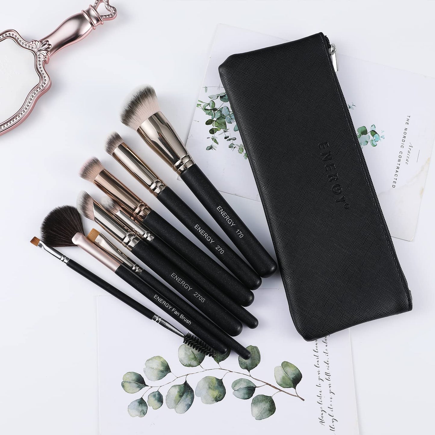 ENERGY Makeup Brush Set 7PCS Premium Synthetic Foundation Powder Bronzer Blush Contour Highlighter Eye Shadows Concealer Eyebrow Blending Makeup Brushes with Travel Case