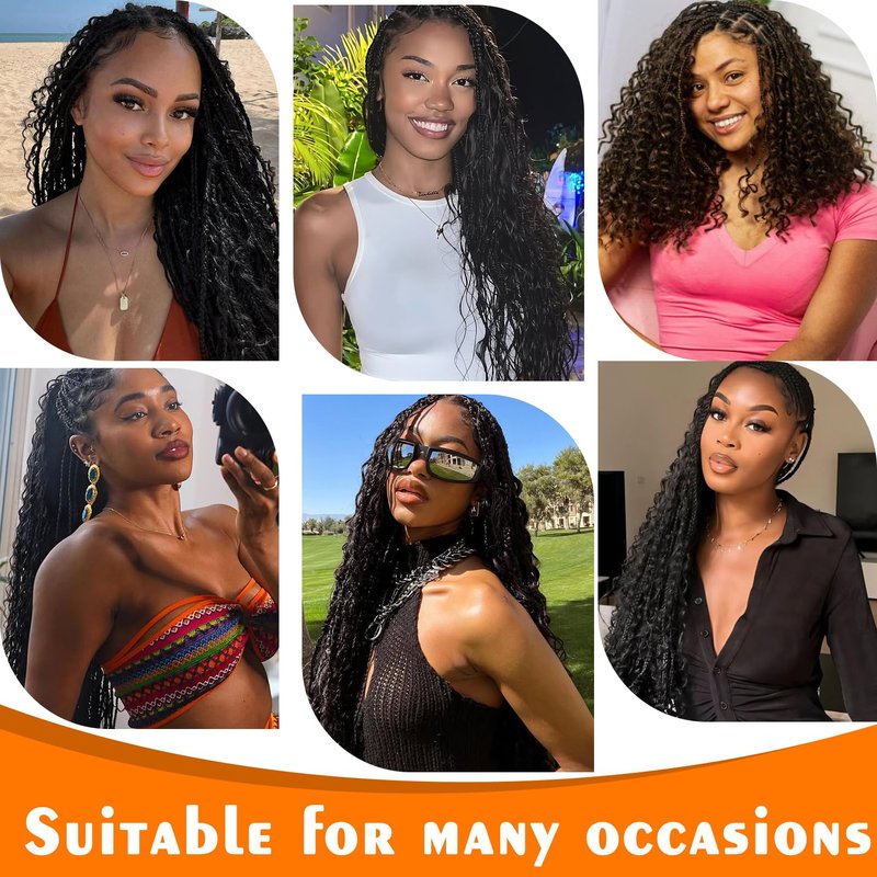 9 Packs Boho Goddess Box Braids Crochet Hair Bohemian Box with Curly Ends Pre-Looped Synthetic Hair Extensions for Black Women(24 Inch,1B)