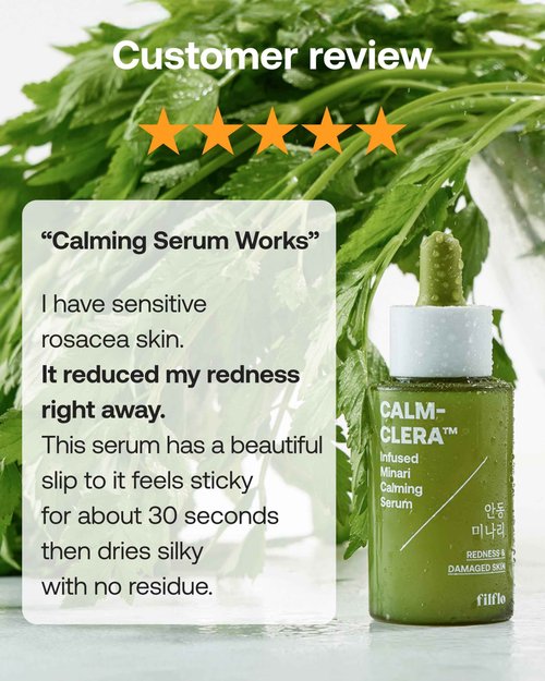 FILFLO Calm-Clera Minari Calming Serum, Korean Spring Herb Facial Serum, Soothing and Calming for Sensitive Skin, Natural Skincare, Clean Beauty With Vitamin C, Korean Skin Care,1.52 Fl Oz