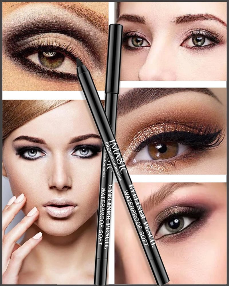 Black Waterproof Gel Eyeliner Pencil Set - Smudge-Proof & Fade-Proof | Perfect for Cat Eye & Smoky Eye Looks