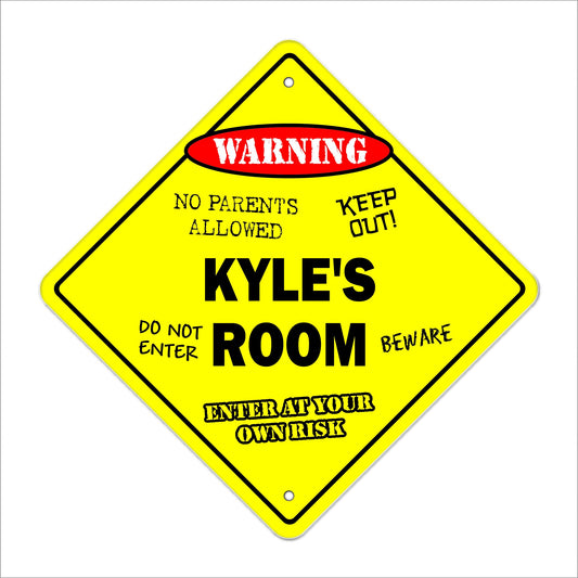 Kyle's Room Sign Crossing Zone Xing | Indoor/Outdoor | 12" Tall Kids Bedroom Decor Door Children's Name Boy Girl