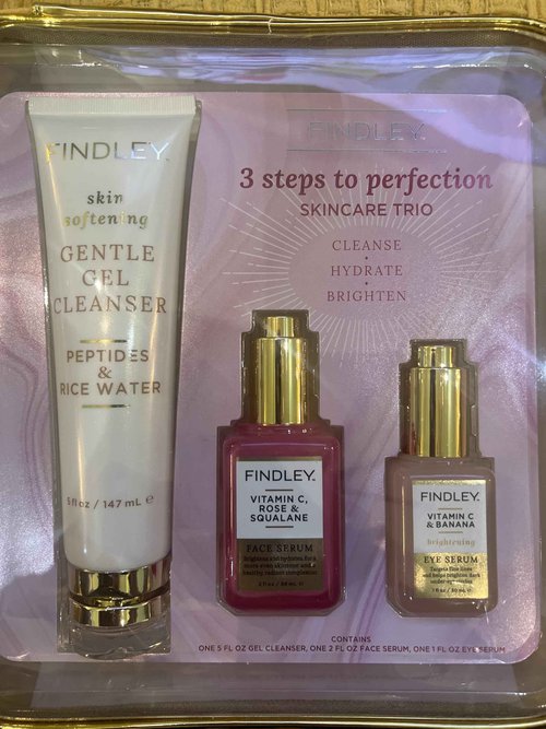Findley 3-Step Perfection Skincare Set with Gentle Cleanser, Vitamin C Serum, Rose Banana Extract, Premium Beauty Gift Collection