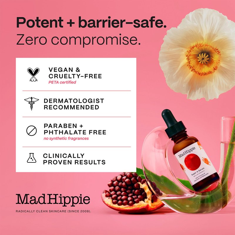 Mad Hippie Travel Face Serum Set – Skin-Brightening Vitamin C + Firming Super A Retinol, Day & Night Dual Pack, 0.5 Oz Ea