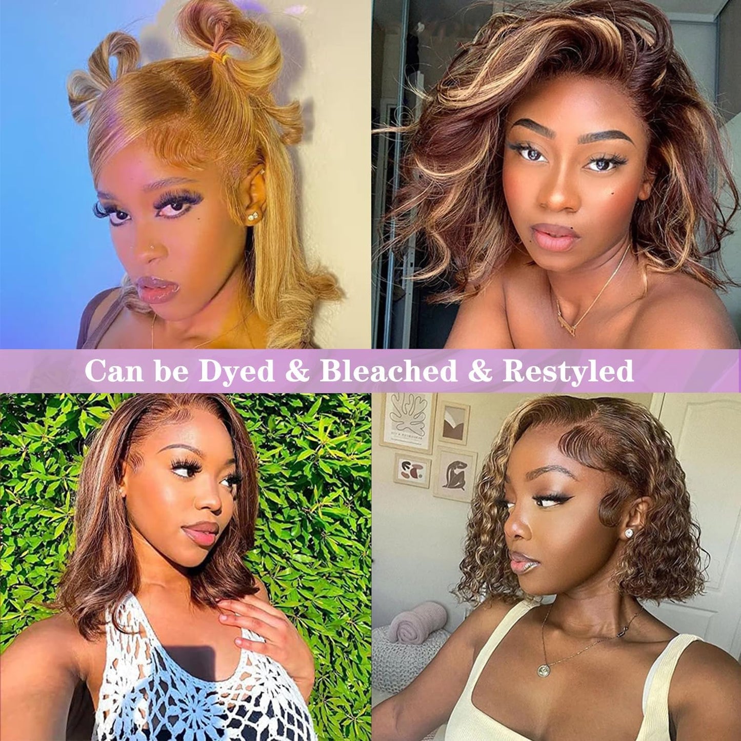 Selina P4/30 Highlight Bob Wig Human Hair 13x4 Lace Front Wigs Human Hair 180% Density Brazilian Virgin Hair Glueless Wigs 10 Inch