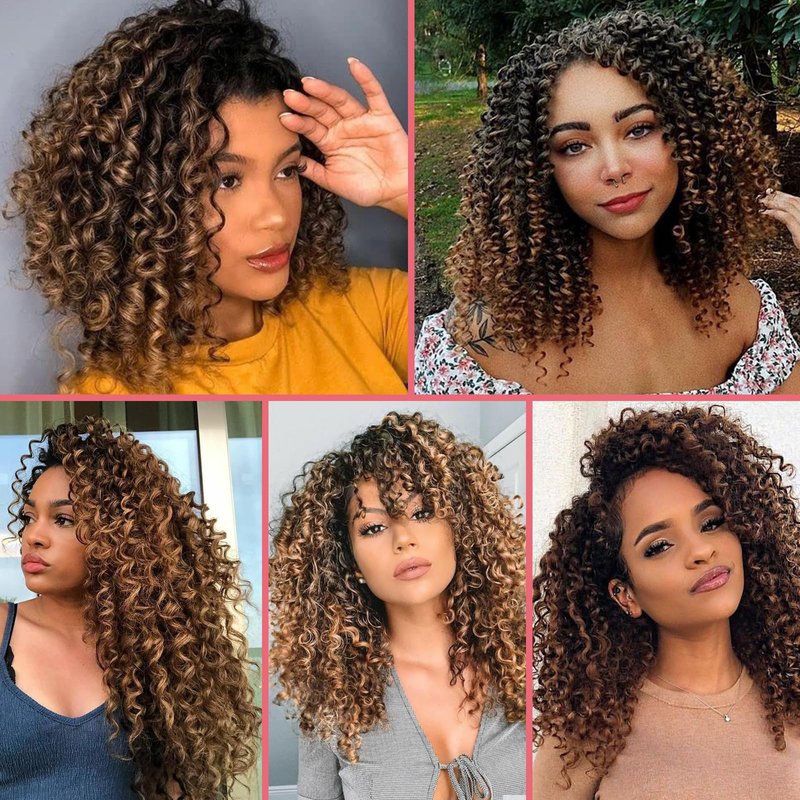 Leeven Gogo Curl Crochet Hair 14 Inch 8 Packs Ombre Brown to Honey Blonde Ocean Wave Crochet Hair Pre Looped Deep Twist Goddess Box Braids Short Curly Water Wave Synthetic Hair for Women Girl Kids