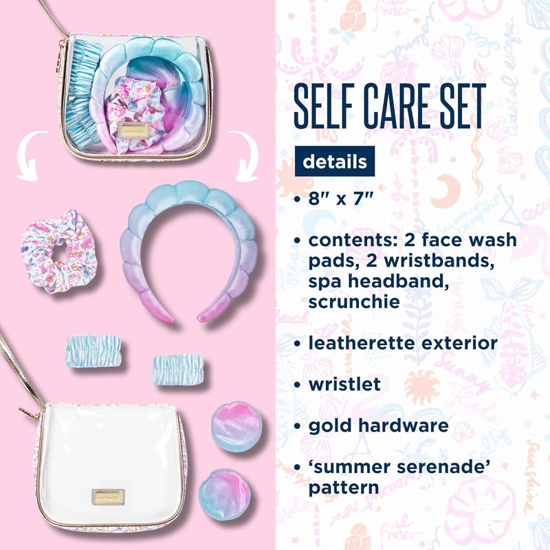 Lilly Pulitzer Spa Gift Set for Women - Self Care Kit with Headband, Face Wash Pads & Scrunchie | Summer Serenade