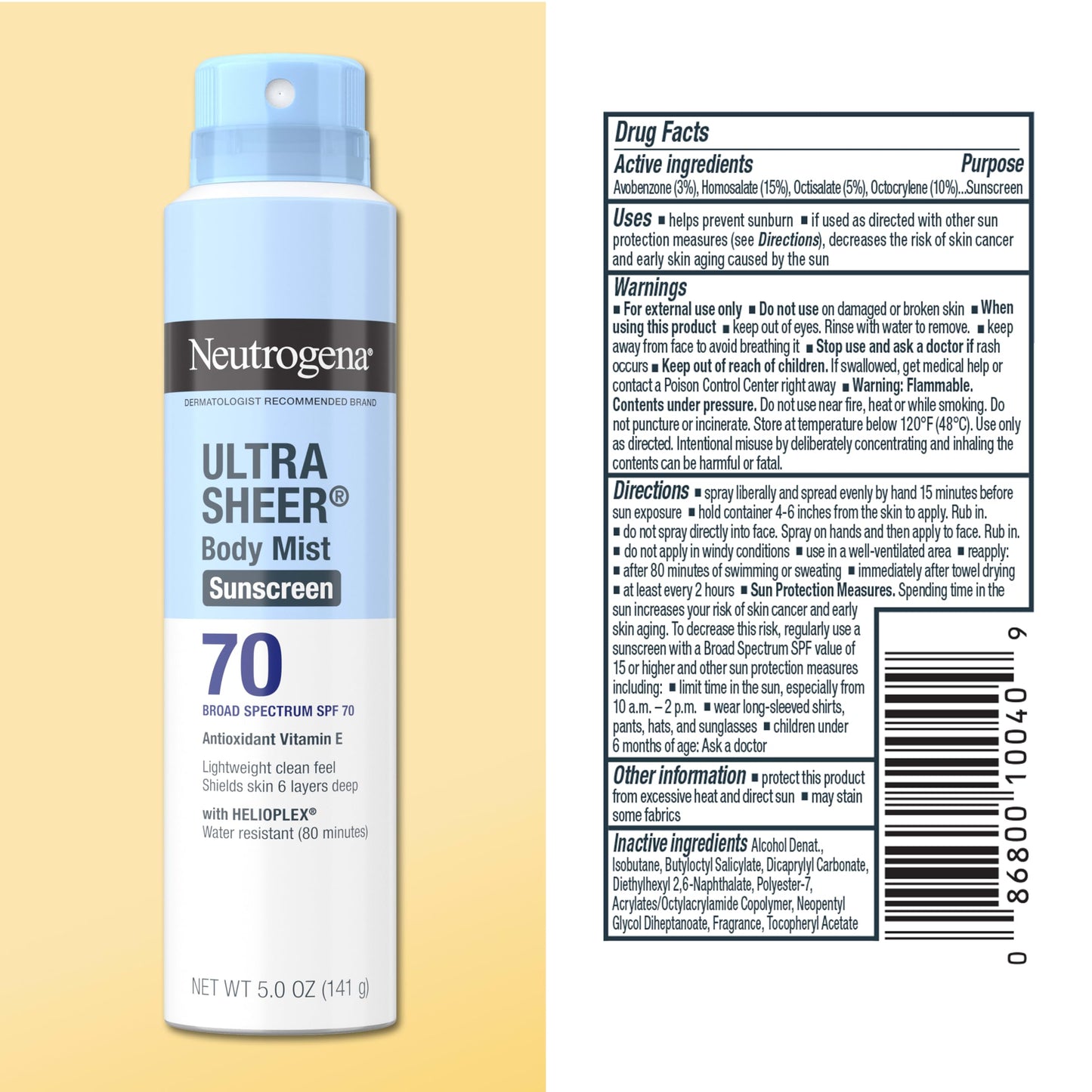 Neutrogena Ultra Sheer Dry Touch Sunscreen Spray, SPF 70, 3 x 5 oz