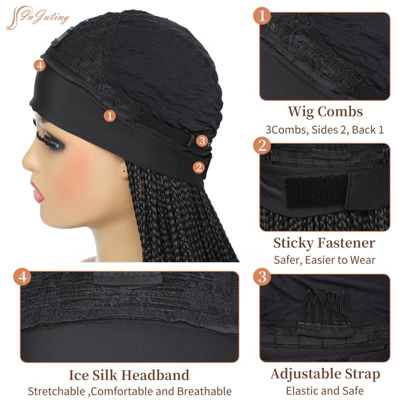 InJuting Hair Headband Box Braids Wig for Women Long Braided Synthetic Wig Stylish and Versatile Jumbo Box Braided Wig (M1B/30) (M1B/30)