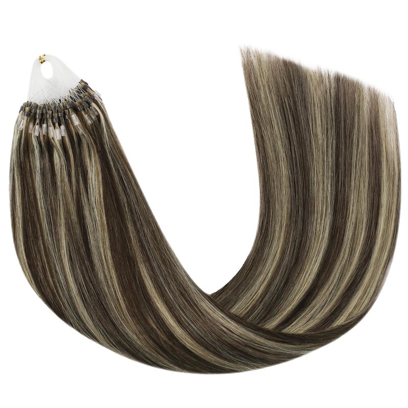 YoungSee Micro Bead Hair Extensions Real Human Hair Brown Highlight Micro Ring Hair Extensions Dark Brown Highlight Blonde Microlink Hair Extension Human Hair Bead Hair Extension 18In 50s 57g