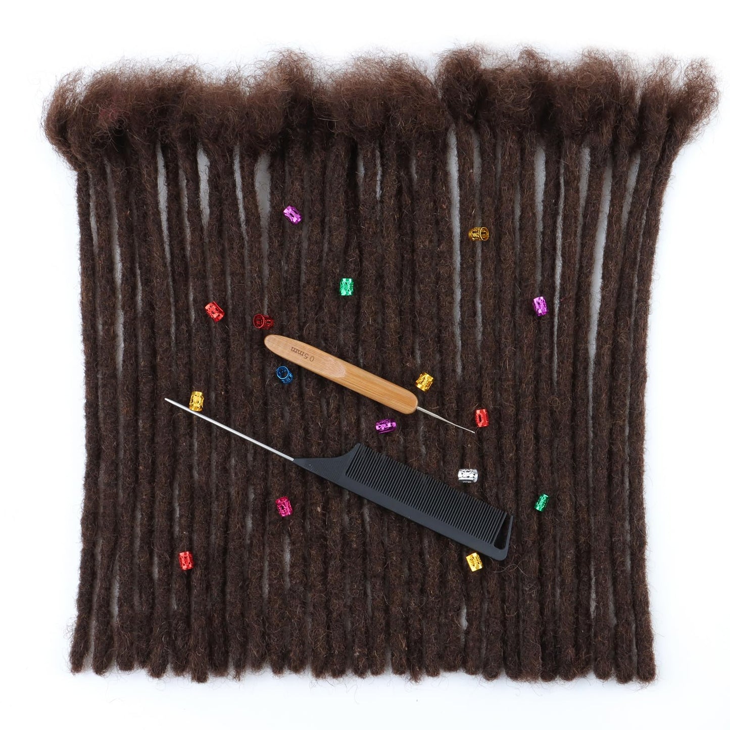 IXIMII #4 Dreadlock Extensions Human Hair 0.8 cm 8 inch 20 Strands Chocolate Brown Handmade Permanent locs with Needles and Comb Real Human Hair Dreads Extensions for Women Men Kids