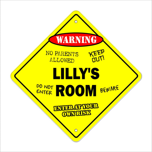 Lilly's Room Sign Crossing Zone Xing | Indoor/Outdoor | 12" Tall Kids Bedroom Decor Door Children's Name boy Girl