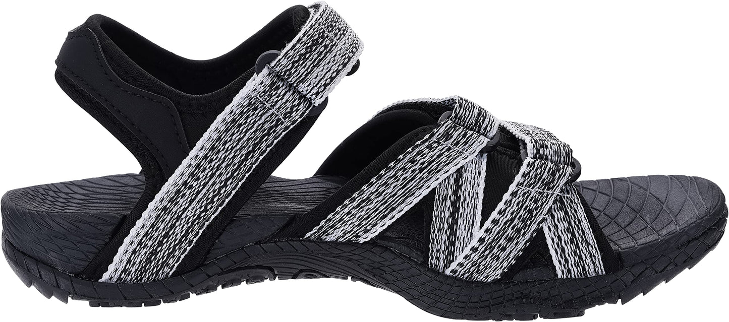 WHITIN Women's Hiking Sandals with Arch Support Plantar Fasciitis Sole Sport Size 7 Traps Adjustable Hooks Camping Resistant Soft WhiteMulti 37