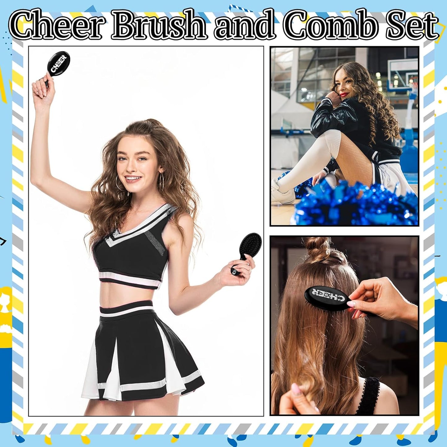 Cheer Mini Hair Brushes - 20 Pack Detangling Brushes for Cheerleaders | Plastic Bristles, Black