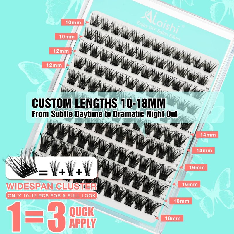 AILAISHI No Glue Needed Lashes, Self Adhesive Eyelashes, DIY Lash Cluster Extensions Kit 10‑18mm,120pcs Fluffy D Curl Soft Natural Lashes with Tweezers–Fake Cat Eye Wispy Individual Clusters 1-5-L