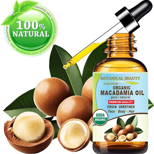 Botanical Beauty Organic MACADAMIA OIL 100% Pure Natural VIRGIN UNREFINED Cold-Pressed Carrier Oil for Face, Skin, Body, Hair, Lip, Nails. Rich in Vitamin E (2 Fl Oz)