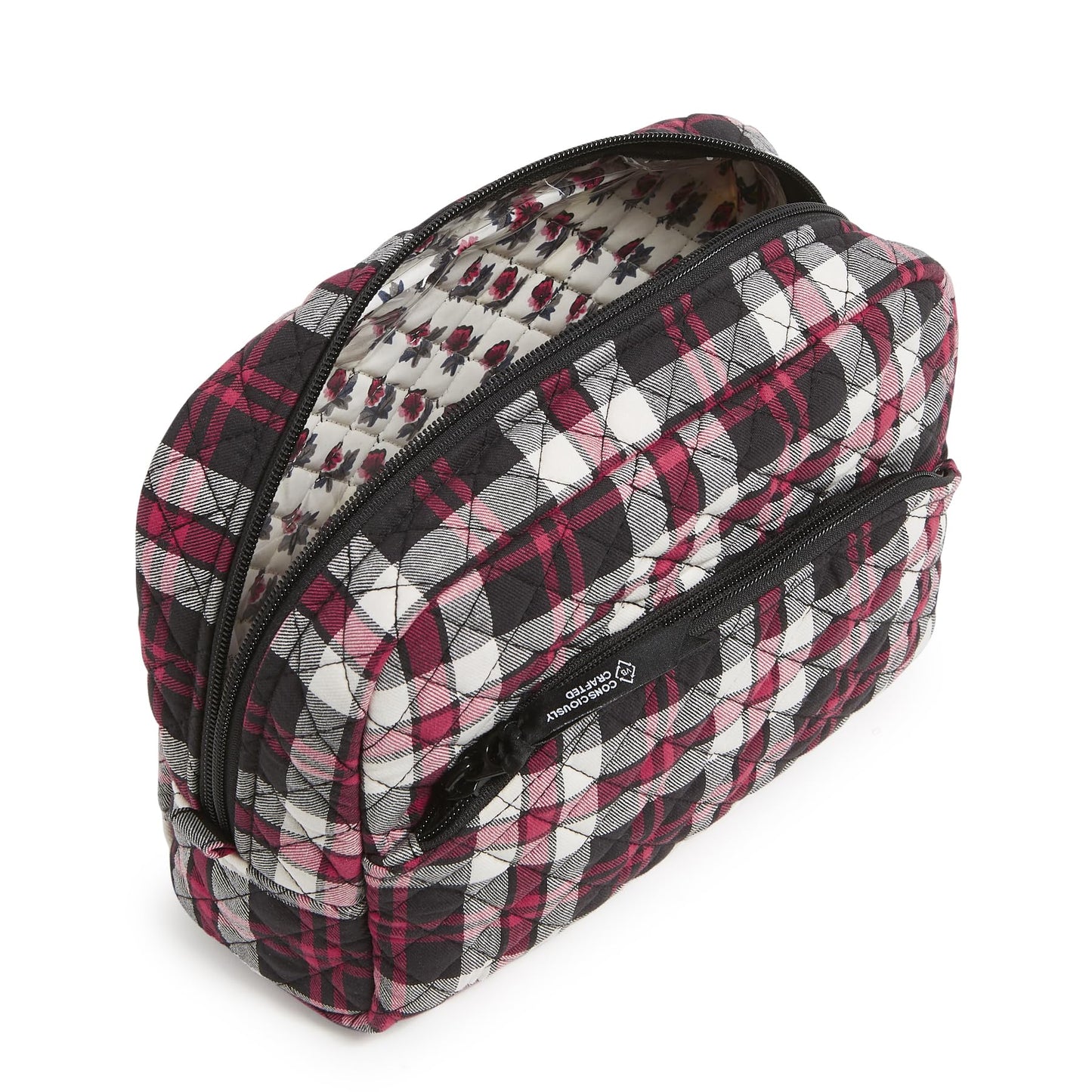 Vera Bradley Women's Cotton Large Cosmetic Makeup Organizer Bag, Fireplace Plaid, One Size