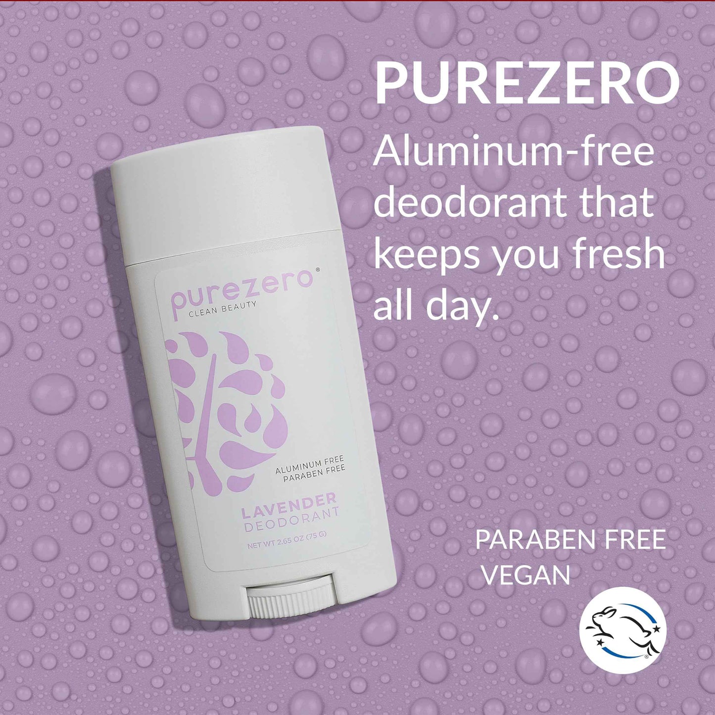 Purezero Deodorant | LAVENDER | Aluminum & Paraben Free with Baking Soda and 24-Hour Odor Protection | For Women & Men | Infused with Shea Butter & Coconut Oil (2 Pack)