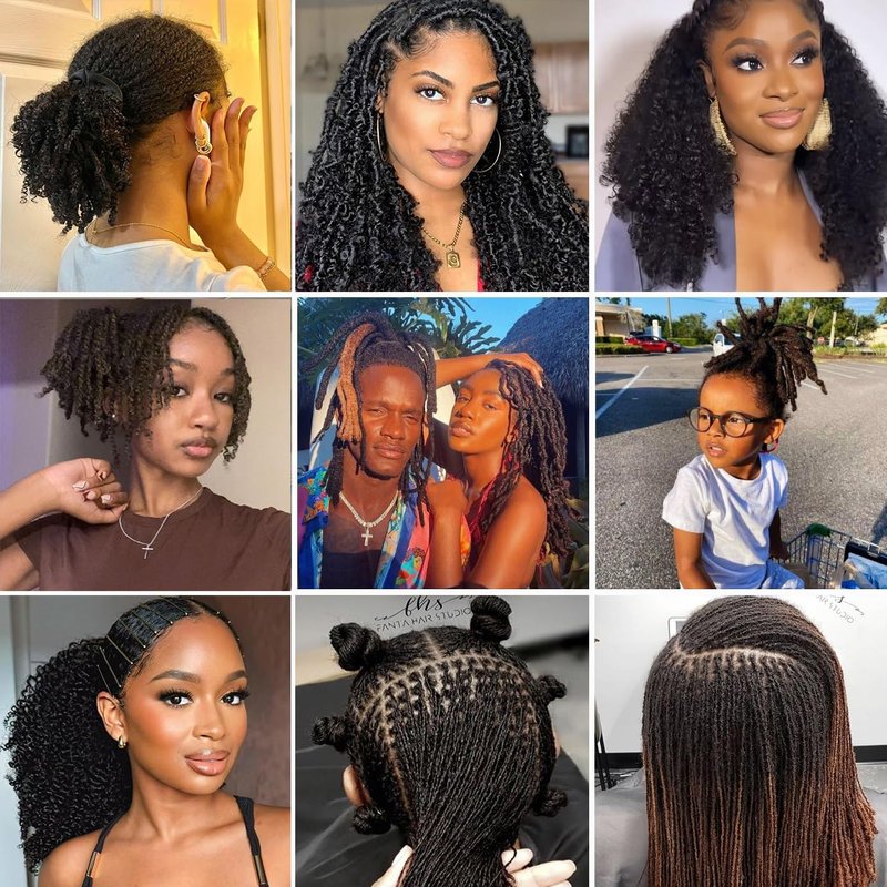 Afro Kinkys Bulk Human Hair 3 Bundles 90 Gram For Twists Braiding Dreadlock Extensions Create Repair Braid Micro Twist Human Hair Bundles Bulks Locs Extensions 1B Natural Black 8+8+8 30g/bundle