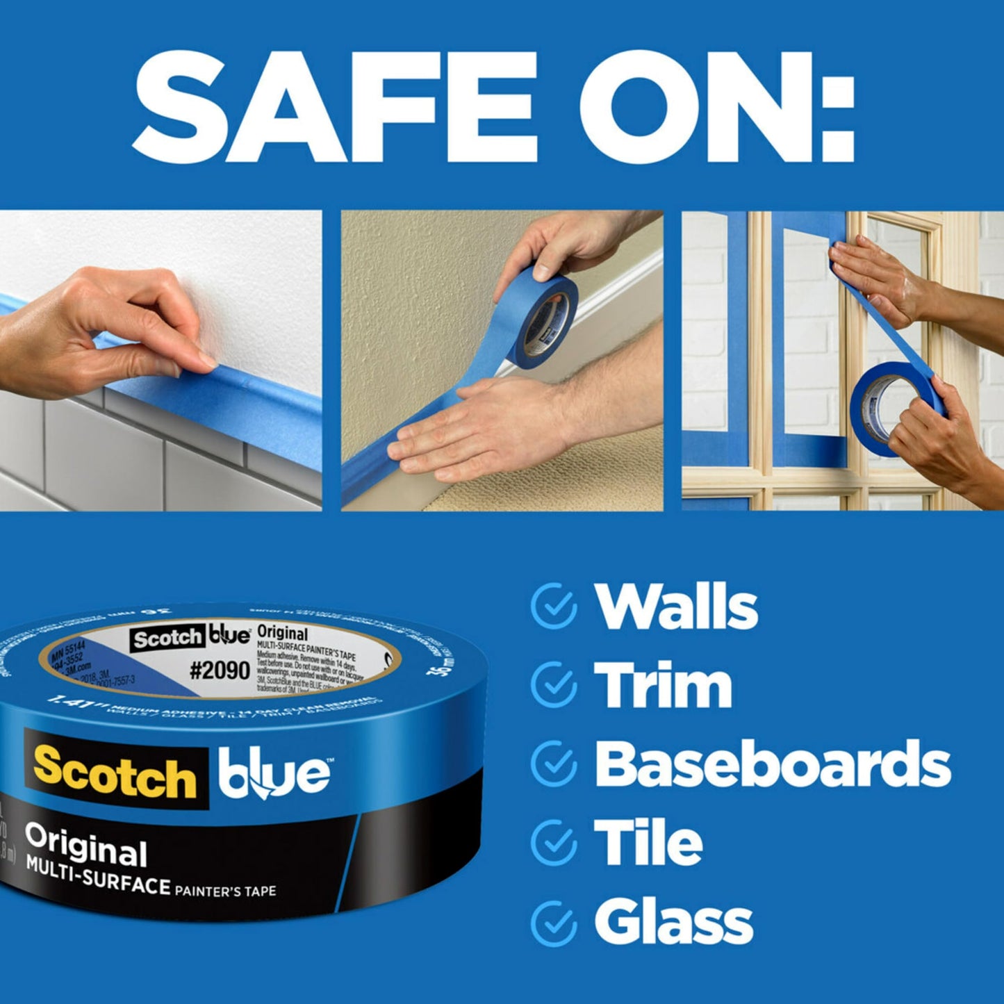 ScotchBlue Original Multi-Surface Painter's Tape, Blue, Paint Tape Protects Surfaces and Removes Easily, Multi-Surface Painting Tape for Indoor and Outdoor Use, 1.41 Inches x 60 Yards, 1 Rolls