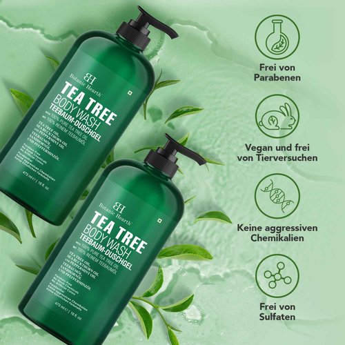 Botanic Hearth Tea Tree Body Wash (Pack of 2) for Men and Women - Moisturizing Body Wash Helps Soothe the Skin - Refreshing and Hydrating Cleanser, Sulfate Free, Paraben Free - 16.9 Fl Oz each