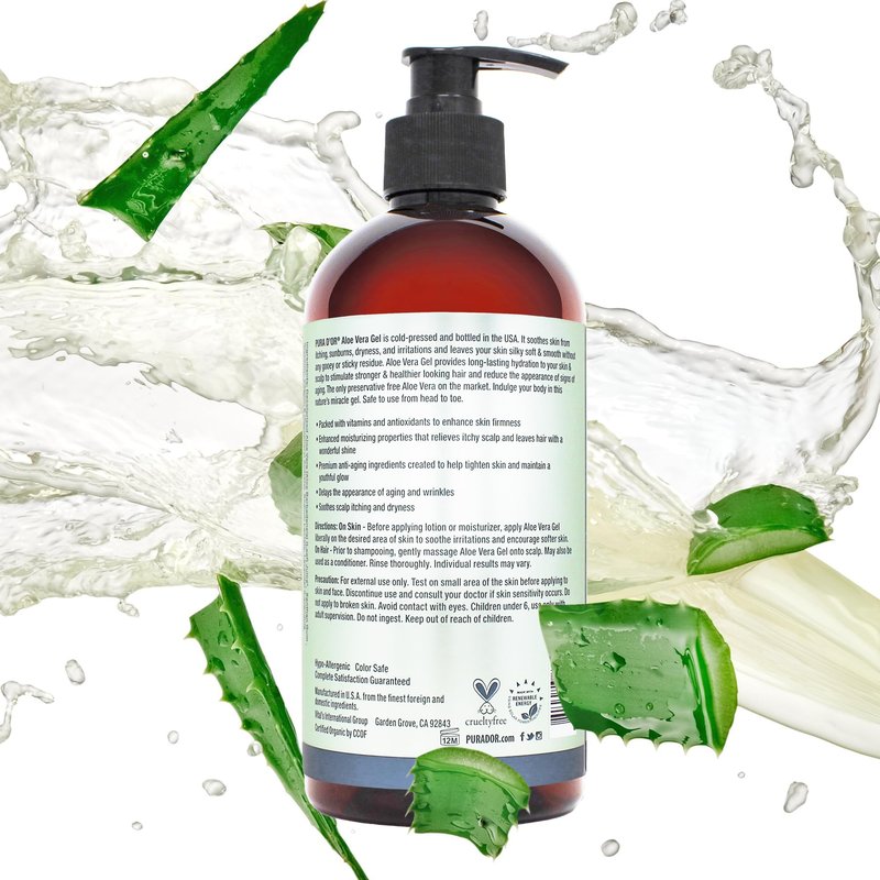 PURA D'OR ORGANIC Aloe Vera Gel Lavender (16 Oz X 2) All Natural - ZERO Artificial Preservatives - Deeply Hydrating & Moisturizing - Sunburn, Bug Bites, Rashes, Small Cuts, Eczema Relief - Skin & Hair
