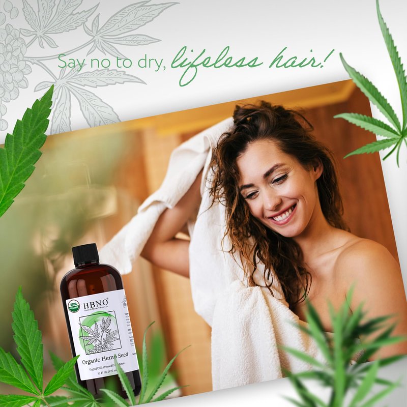 HBNO Organic Hemp Seed Oil -16 OZ (475ml) Value Size - Natural Hemp Oil, Cold Pressed - Perfect Carrier for Massage, Aromatherapy, Diy, Soap Making, Face, Body, Lips, Hair, Nails