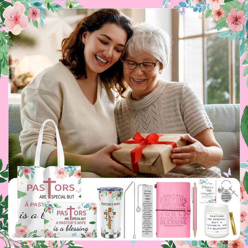 10 Pcs Pastor's Wife Appreciation Gifts Christian Religious Gifts with Blanket Christian Makeup Bag Tote Bag Pen Notebook Cup Aromatherapy Keychain Bookmarks Card Mother's Day Thank You Gift