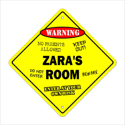 Zara's Room Sign Crossing Zone Xing | Indoor/Outdoor | 12" Tall Kids Bedroom Decor Door Children's Name boy Girl