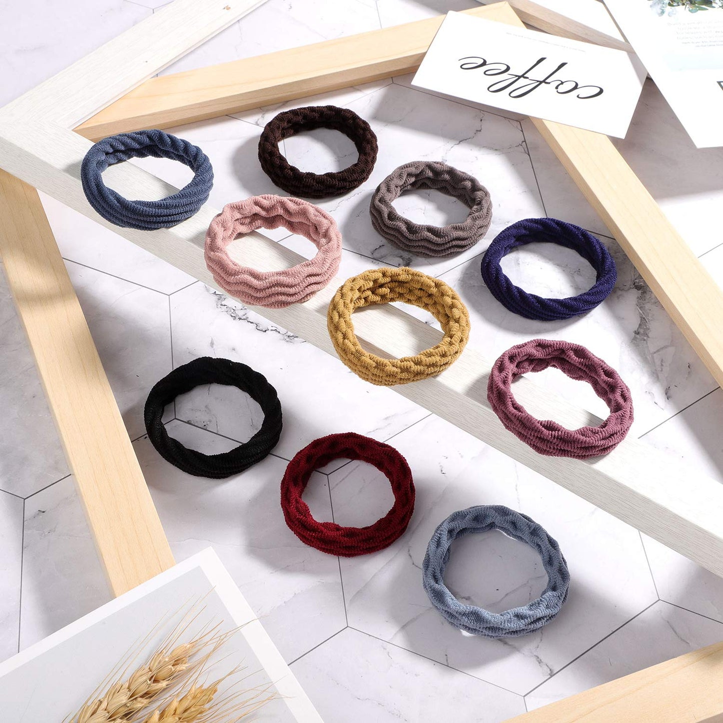 Seamless Hair Ties - 60 Cotton No-Crease Ponytail Holders for Thick Curly Hair