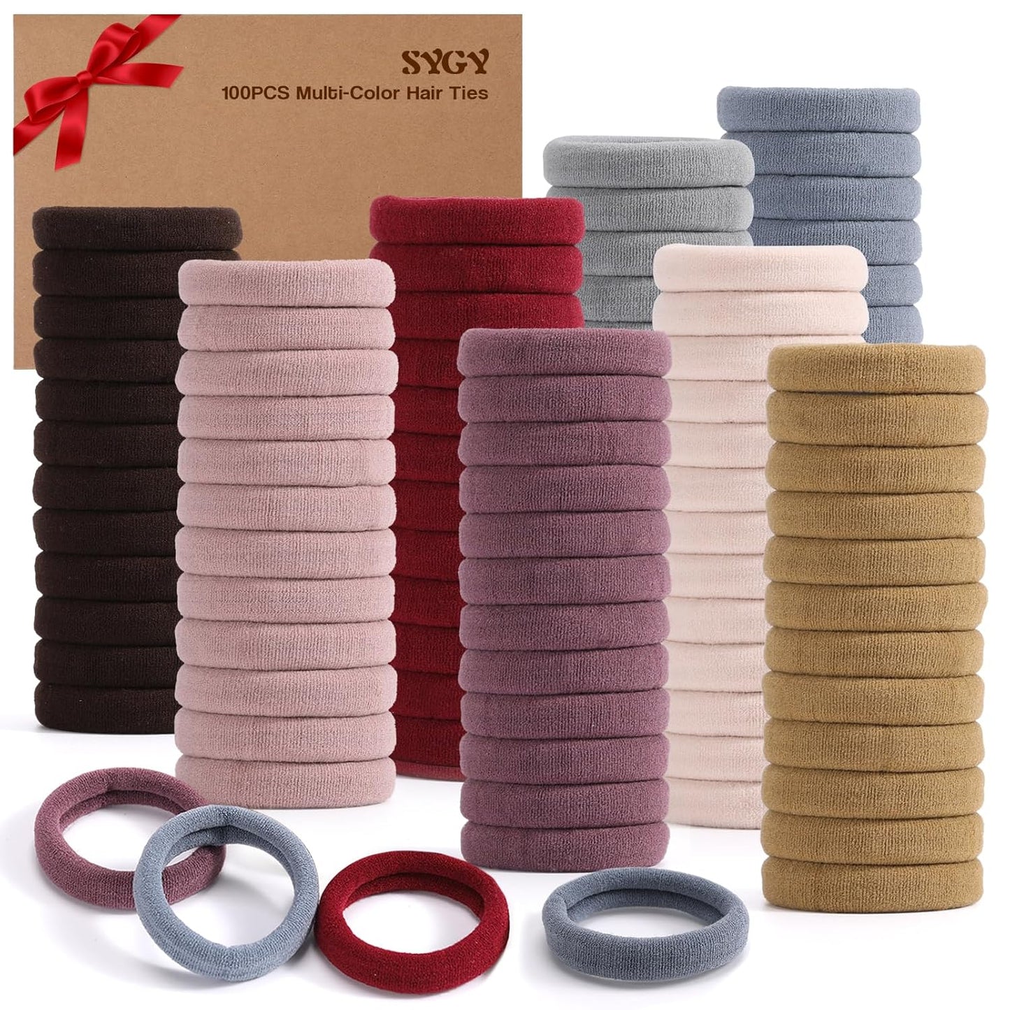 100PCS Black Hair Ties for Women, No Crease No Damage, Seamless Cotton Bands for Thick Thin Hair, Soft Ponytail Holders, Accessories for Girls